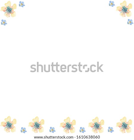 Background from watercolor summer yellow and blue flowers on a white background. Use for wedding invitations, birthdays, menus and decorations