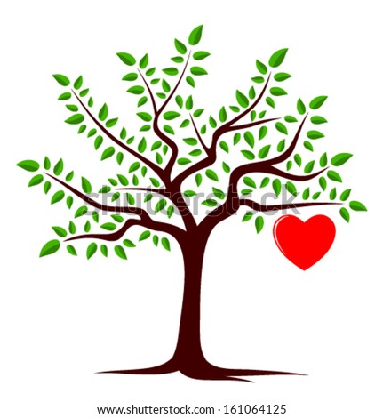 vector tree with one big heart isolated on white background