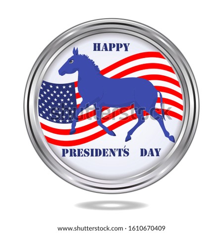 Donkey, American flag - round metal icon - isolated on white background - vector. Happy President's Day.