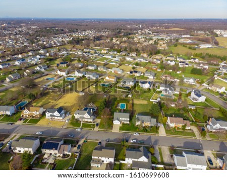 Aerial view of a neighborhood Royalty-Free Stock Photo #1610699608