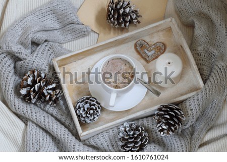Christmas still life with cappuccino coffee
