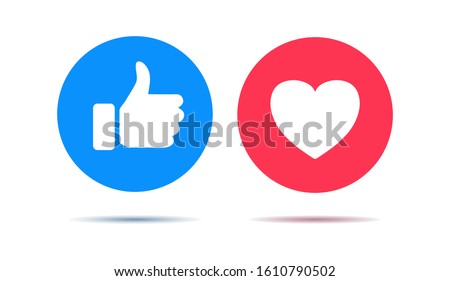 Thumbs up and hearts isolated on a white background. Vector illustration. Royalty-Free Stock Photo #1610790502