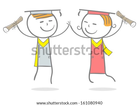Doodle stick figure:Joy teenagers after graduation