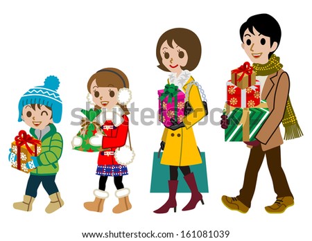 Shopping family in winter Season,Isolated