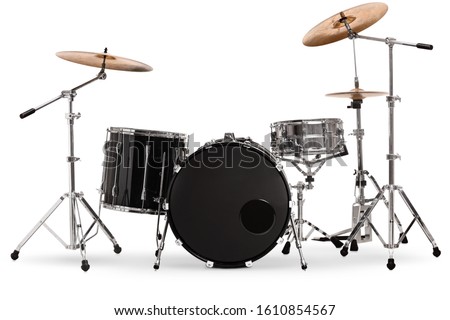 Studio shot of a percussion drum set isolated on white background