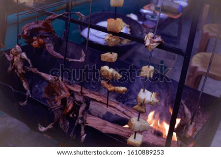 A Roasted Barbeque skewer meat picture in an festival.
