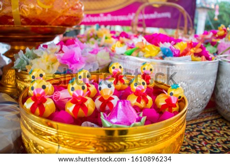 Ribbon made into a duck to wrap a gift in the ordination ceremony of Thailand.