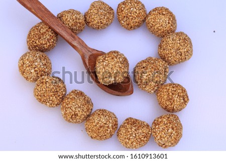 Indian festival makar sankranti concept Sesame seed ball or tilgul laddo