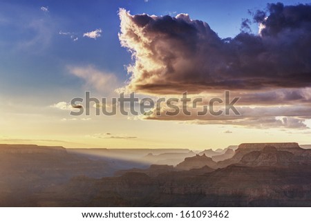 Grand Canyon National Park with rainy cloud from South Rim