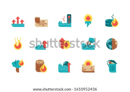 Icon set design, Climate change global warning environment nature pollution green and extreme danger theme Vector illustration