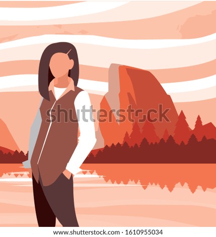 Avatar woman in front of landscape design, Girl female person people human and social media theme Vector illustration