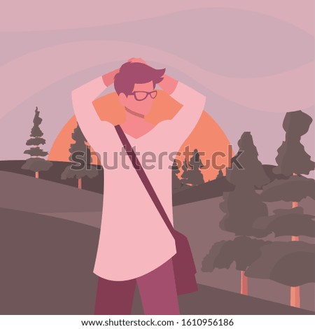 Avatar man in front of landscape design, Boy male person people human social media and portrait theme Vector illustration