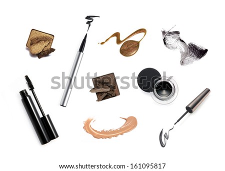 Collection of various make up accessories isolated on white  Royalty-Free Stock Photo #161095817