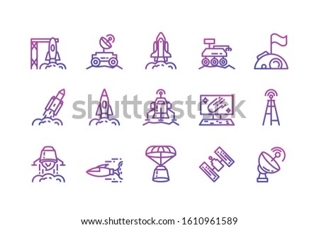 Icon set of space futuristic cosmos outside universe astronomy adventure and exploration theme Vector illustration