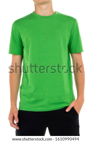 
photo of a green t-shirt on a man