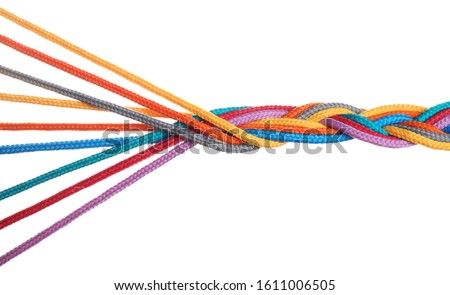 Braided colorful ropes isolated on white. Unity concept Royalty-Free Stock Photo #1611006505