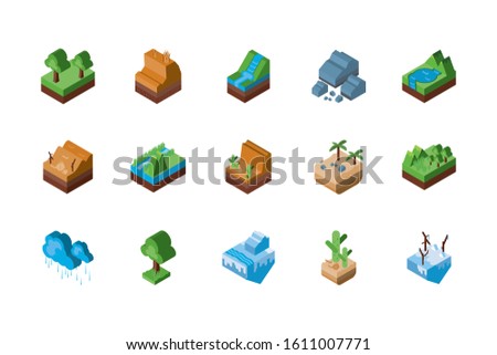 Isometric icon set design, Nature element earth eco ecology conservation bio environment and outdoor theme Vector illustration