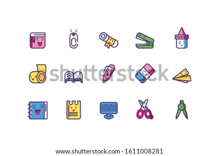 Icon set cartoons design, Kawaii school expression cute character funny and emoticon theme Vector illustration