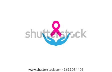 Breast cancer awareness symbol ribbon made with hands logo image background. Graphic icon design template
