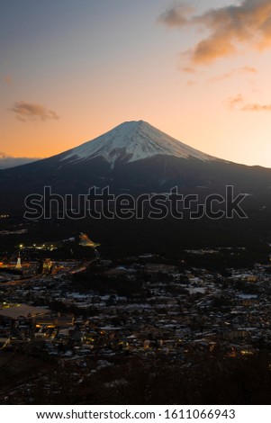 Mt. Fuji sunset in Japan in winter.