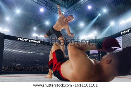 MMA fighters on professional ring. Fighting Championship.
