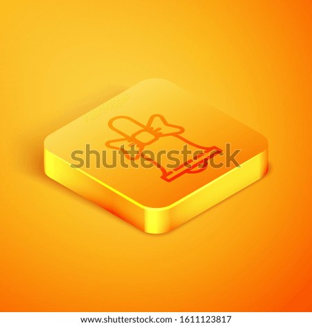 Isometric line Merry Christmas ringing bell icon isolated on orange background. Alarm symbol, service bell, handbell sign, notification. Orange square button. Vector Illustration