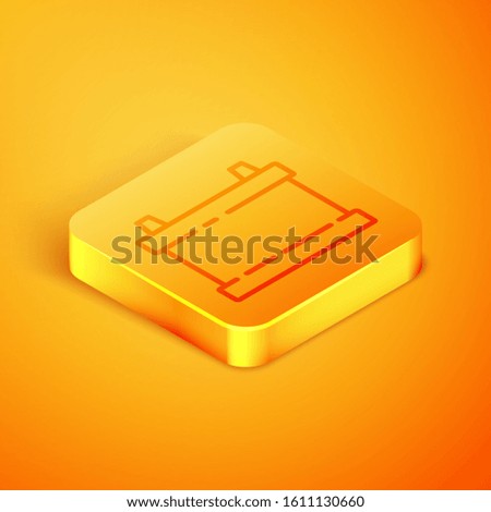 Isometric line Car battery icon isolated on orange background. Accumulator battery energy power and electricity accumulator battery. Orange square button. Vector Illustration