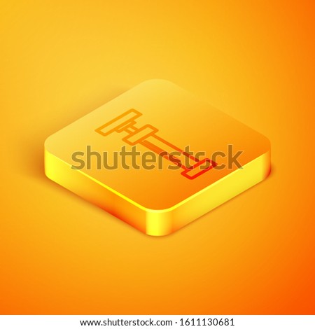 Isometric line Car air pump icon isolated on orange background. Orange square button. Vector Illustration