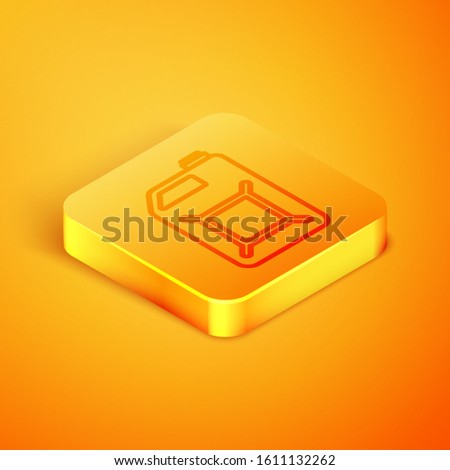 Isometric line Canister for gasoline icon isolated on orange background. Diesel gas icon. Orange square button. Vector Illustration