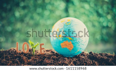 Text love over blurred green background. Pray For Australia.Fire in Australia. Animals killed in Fiers.climate change effect.Save tree save the animal.Elements of this image furnished by NASA.