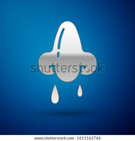 Silver Runny nose icon isolated on blue background. Rhinitis symptoms, treatment. Nose and sneezing. Nasal diseases.  Vector Illustration