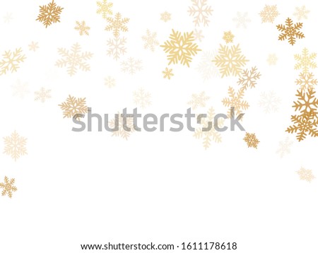 Snow flakes falling macro vector illustration, christmas snowflakes confetti falling chaotic scatter card. Winter xmas snow background. Windy flakes falling and flying winter simple vector background.