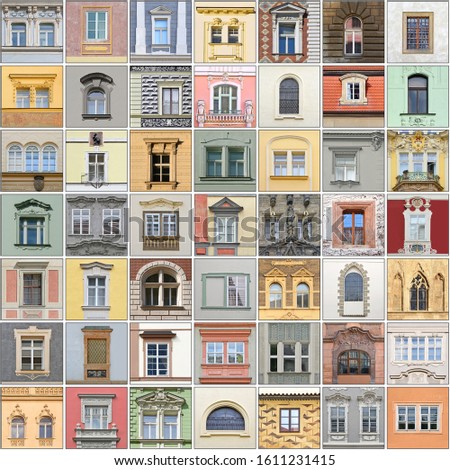 Window of an ancient building. Old Prague, 2016- 2019. 1 out of 9 fragments of a collage out of 441 images.  Royalty-Free Stock Photo #1611231415