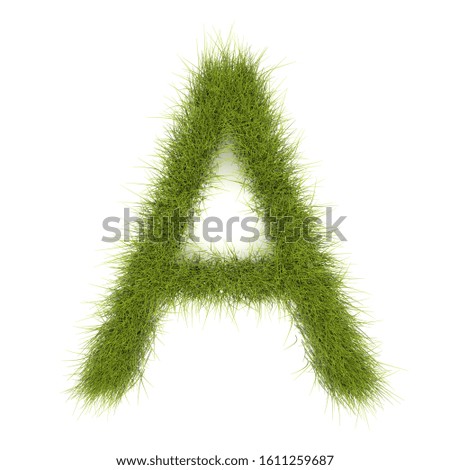English alphabet and letters of grass. Lowercase letter A made of green grass isolated on white background