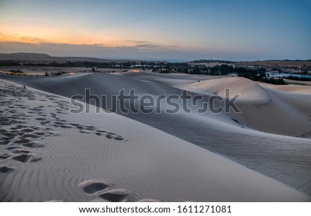 early morning scene of white sand dunes at Mui Nee