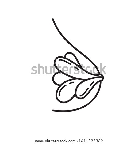 Mammary gland icon. Thin line art template for logo of breast and anatomy. Black and white simple illustration. Contour hand drawn isolated vector image on white background for medical surgery clinic