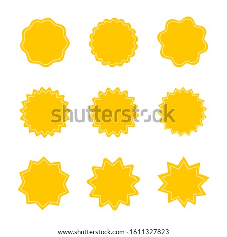 Set of yellow starburst stamps on white background. 