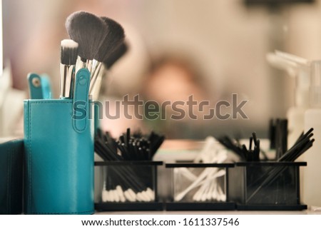 Professional brushes for applying makeup from natural pile. Products for makeup artists.