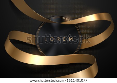 Black circle shape with gold ribbon
