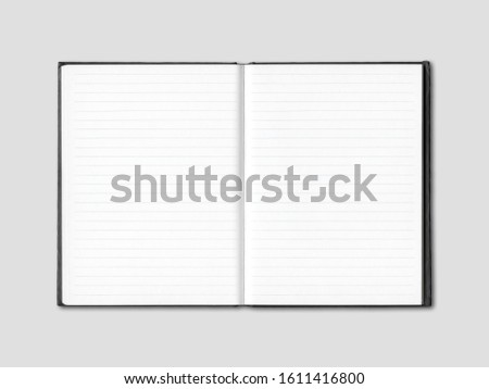 Blank open lined notebook mockup isolated on grey