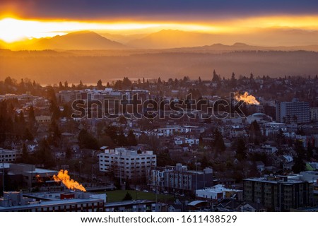 Sunset over Capitol Hill neighborhood in Seattle, WA