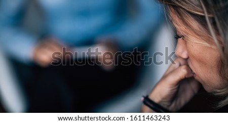 Psychotherapy Treatment for Depression Disorder, Mental Health Patient in Session Royalty-Free Stock Photo #1611463243