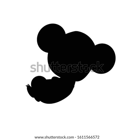 Baby koala sleeping isolated. Simple flat illustration. Minimalist cartoon style. Funny and cute. Black silhouette. For children's books. For post cards and posters. Pray for Australia