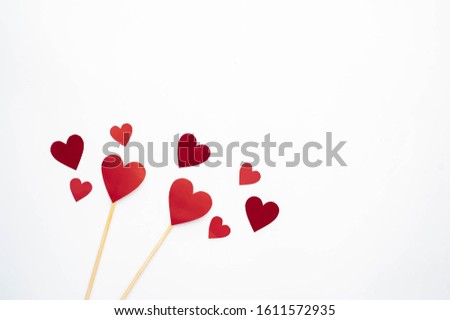 
Valentine's day composition, red paper hearts on white background with copy space for your text
