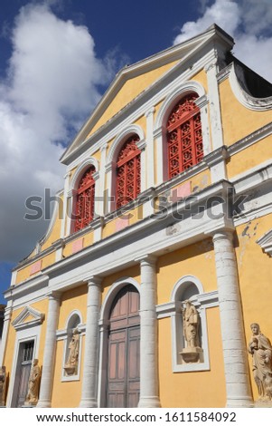 Pointe-a-Pitre, biggest city of Guadeloupe. Catholic Church of St. Peter and St. Paul, locally known as Cathedral. Royalty-Free Stock Photo #1611584092
