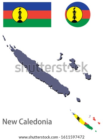 New Caledonia silhouette and flag vector illustration