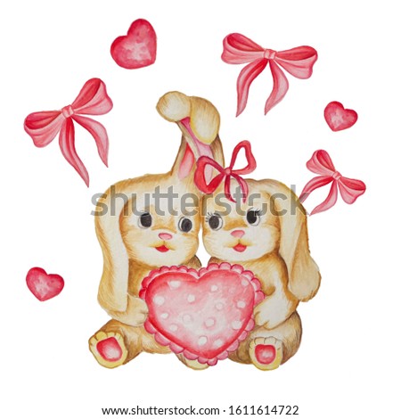 
Watercolor illustration bunny in love with a heart