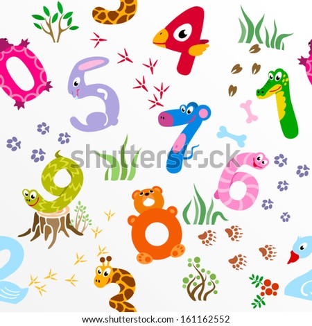 Numbers like animals cartoon seamless pattern / Solid fill cartoon pattern in EPS.8 format