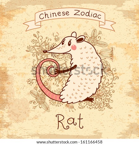 Vintage card with Chinese Zodiac - Rat