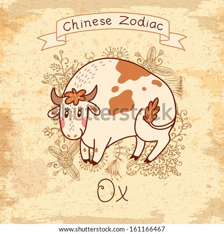 Vintage card with Chinese Zodiac - Ox